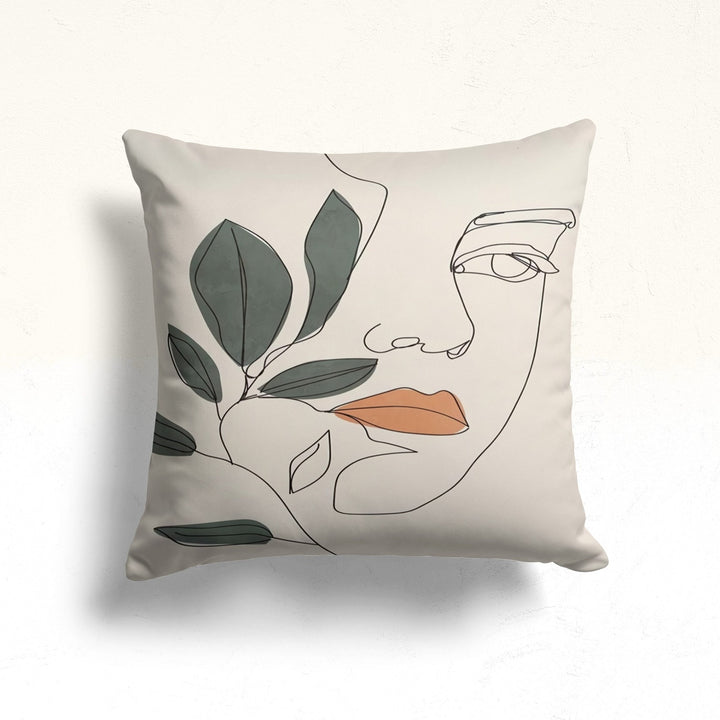 Line Art Pillow Cover|Abstract Onedraw Lady Cushion Case|Decorative Leaf Print Pillow|Woman Silhouette Pillow|Housewarming Throw Pillow