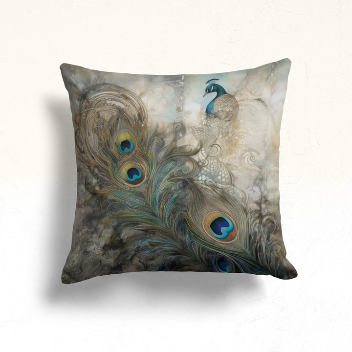 Peacock Throw Pillow Case|Peacock Feather Cushion Cover|Boho Bedding Decor|Farmhouse Cushion Case|Peacock Pillowtop|Animal Home Decor