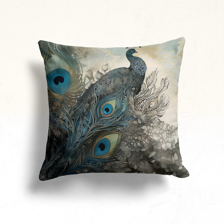 Peacock Throw Pillow Case|Peacock Feather Cushion Cover|Boho Bedding Decor|Farmhouse Cushion Case|Peacock Pillowtop|Animal Home Decor