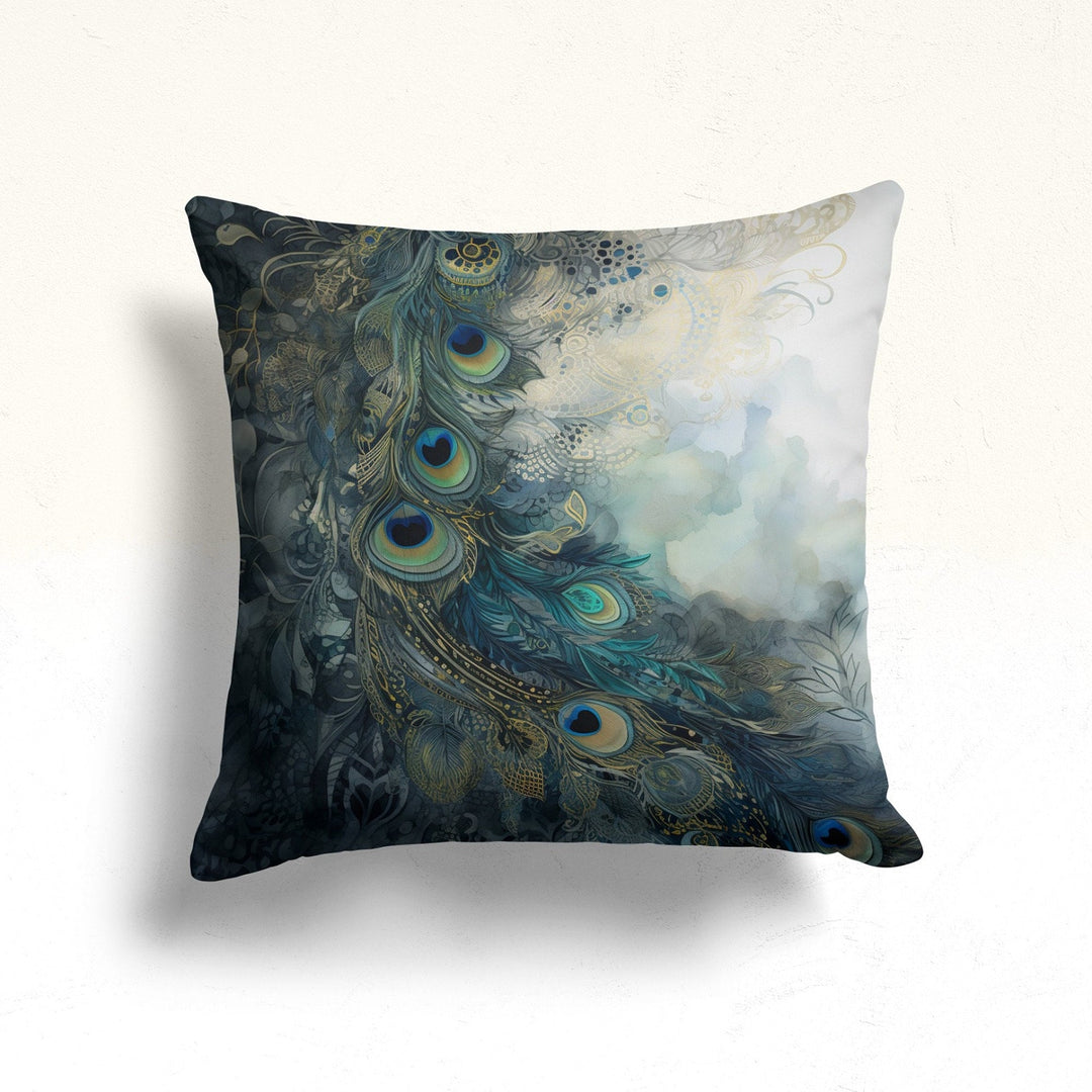 Peacock Feather Throw Pillow Case|Feather Cushion Cover|Boho Bedding Decor|Farmhouse Cushion Case|Peacock Pillowtop|Outdoor Pillowtop