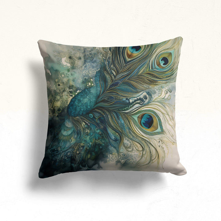 Peacock Feather Throw Pillow Case|Feather Cushion Cover|Boho Bedding Decor|Farmhouse Cushion Case|Peacock Pillowtop|Outdoor Pillowtop