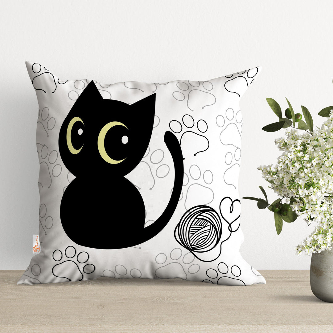 Black Cat Cushion Case|Animal Cushion|Kitten Pillowtop|Boho Sofa Decor|Gift For Woman|Outdoor Pillow Case|Boho Home Decor|Sofa Pillow Case