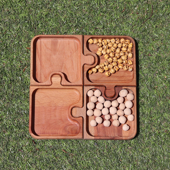 Wooden Puzzle Snack and Breakfast Plate|Divided Puzzle Serve Tray|Kitchen Table Decor|Custom Beech Plate with Section|Housewarming Gift Tray