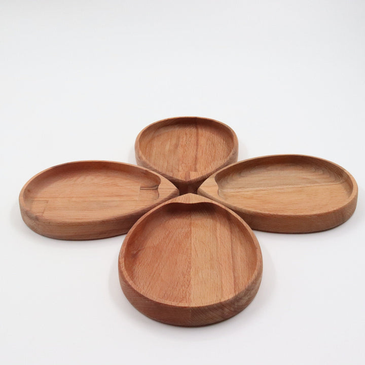 Set of 4 Oval Shaped Beech Wood Snack Plate|Decorative Serving Tray|Nut Platter|Custom Table Top|Plate for Service|Thanksgiving Gift for Her