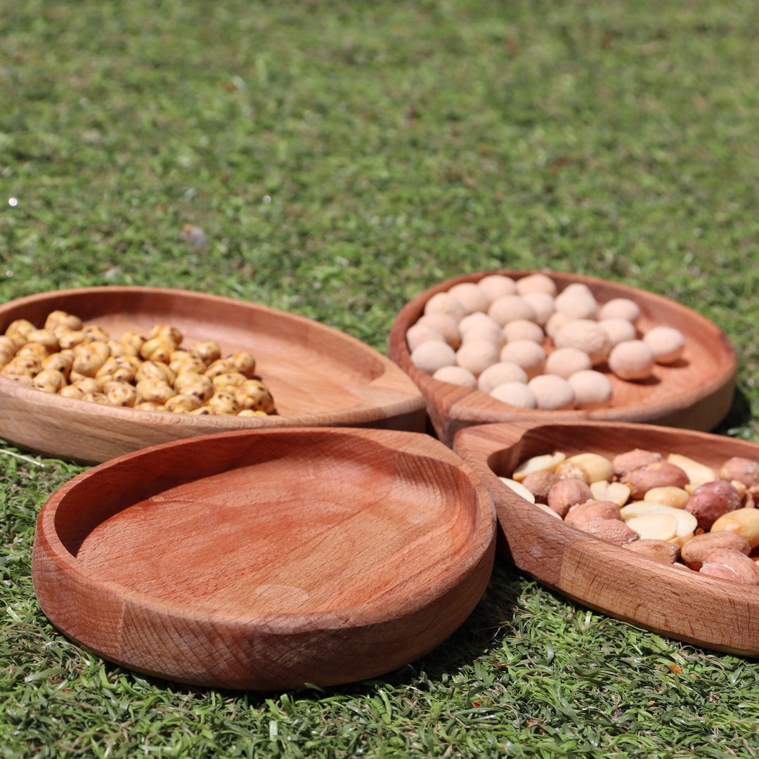 Set of 4 Oval Shaped Beech Wood Snack Plate|Decorative Serving Tray|Nut Platter|Custom Table Top|Plate for Service|Thanksgiving Gift for Her