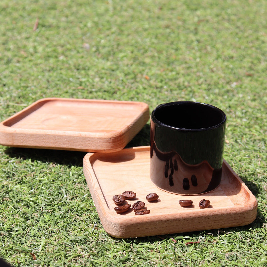 Set of 2 Wood Coffee Plate|Wooden Tea Plate|Natural Wood Nut Platter|Beech Wood Serving Tray|Handmade Wooden Plate|Housewarming Gift For Her