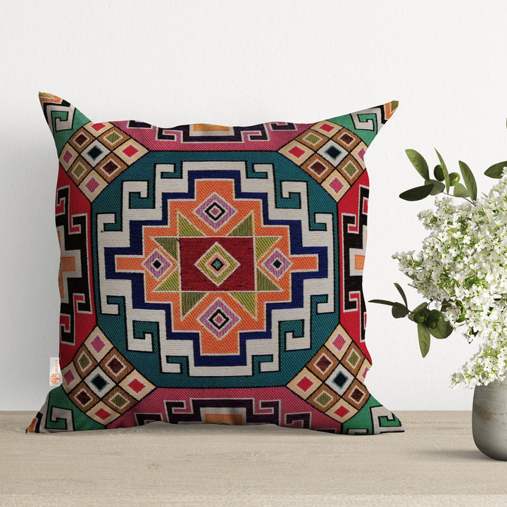 Rug Design Tapestry Pillow Cover|Southwestern Cushion Case|Decorative Kilim Pillowcase|Housewarming Aztec Throw Pillow|Authentic Home Decor