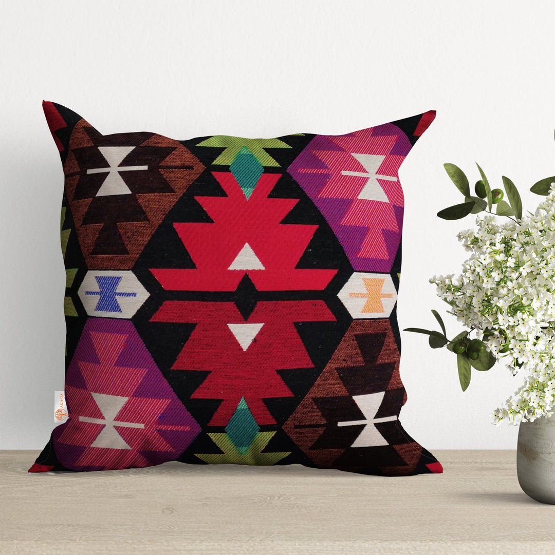 Rug Design Pillow Cover|Southwestern Cushion Case|Decorative Gobelin Tapestry Pillow|Housewarming Throw Pillowcase|Aztec Ethnic Home Decor