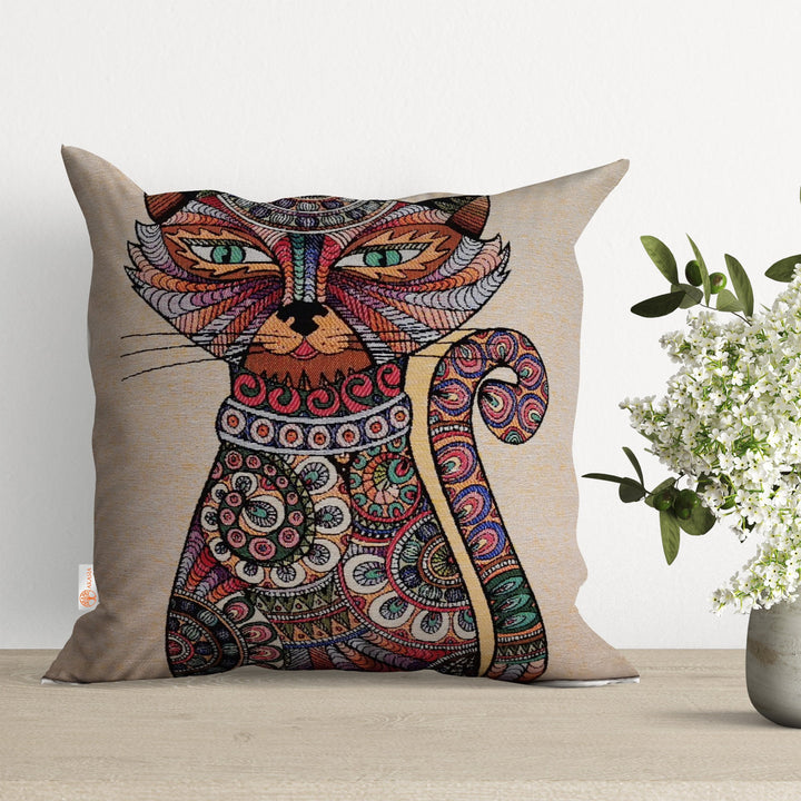 Tapestry Pillow Cover|Dog Cat and Rose Gobelin Cushion Case|Decorative Tapestry Pillowcase|Woven Throw Pillow|Gobelin Handmade Home Decor