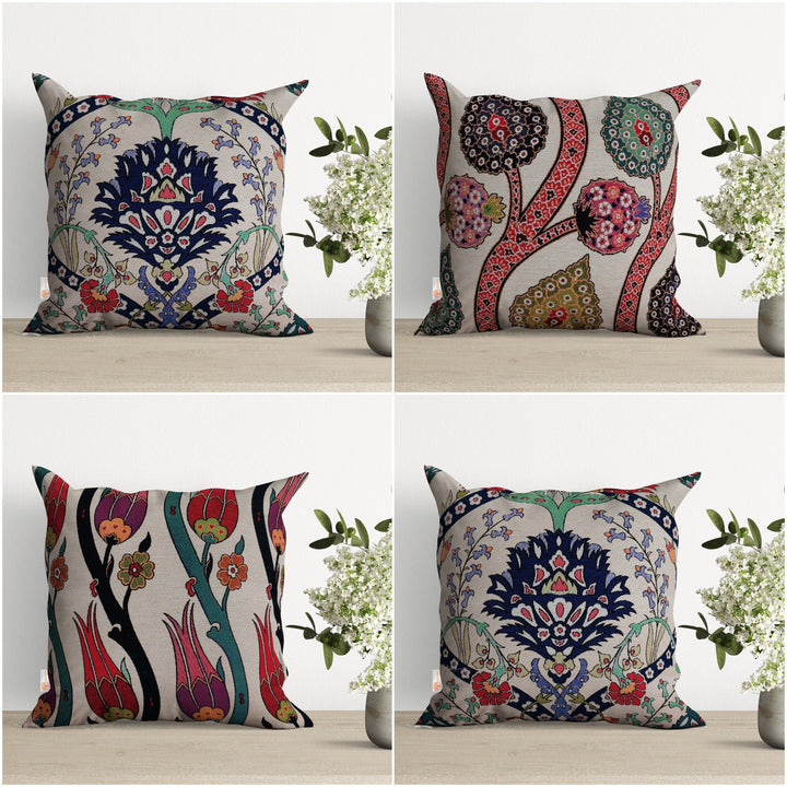 Turkish Tulip Tile Pattern Pillow Cover|Gobelin Tapestry Pillowcase|Woven Ethnic Throw Pillow Top|Handmade Authentic Porch Cushion Case Gift