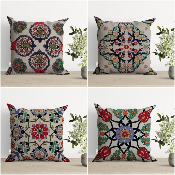 Turkish Tulip Tile Pattern Pillow Top|Gobelin Tapestry Pillowcase|Woven Ethnic Throw Pillow Cover|Handmade Rug Design Outdoor Cushion Case