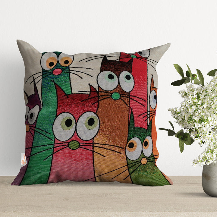 Cute Cats Tapestry Pillow Covers|Decorative Cats Pillowcase|Handmade Throw Pillow Case|Outdoor Cushion Cover|Cat Family Print Cushion Case