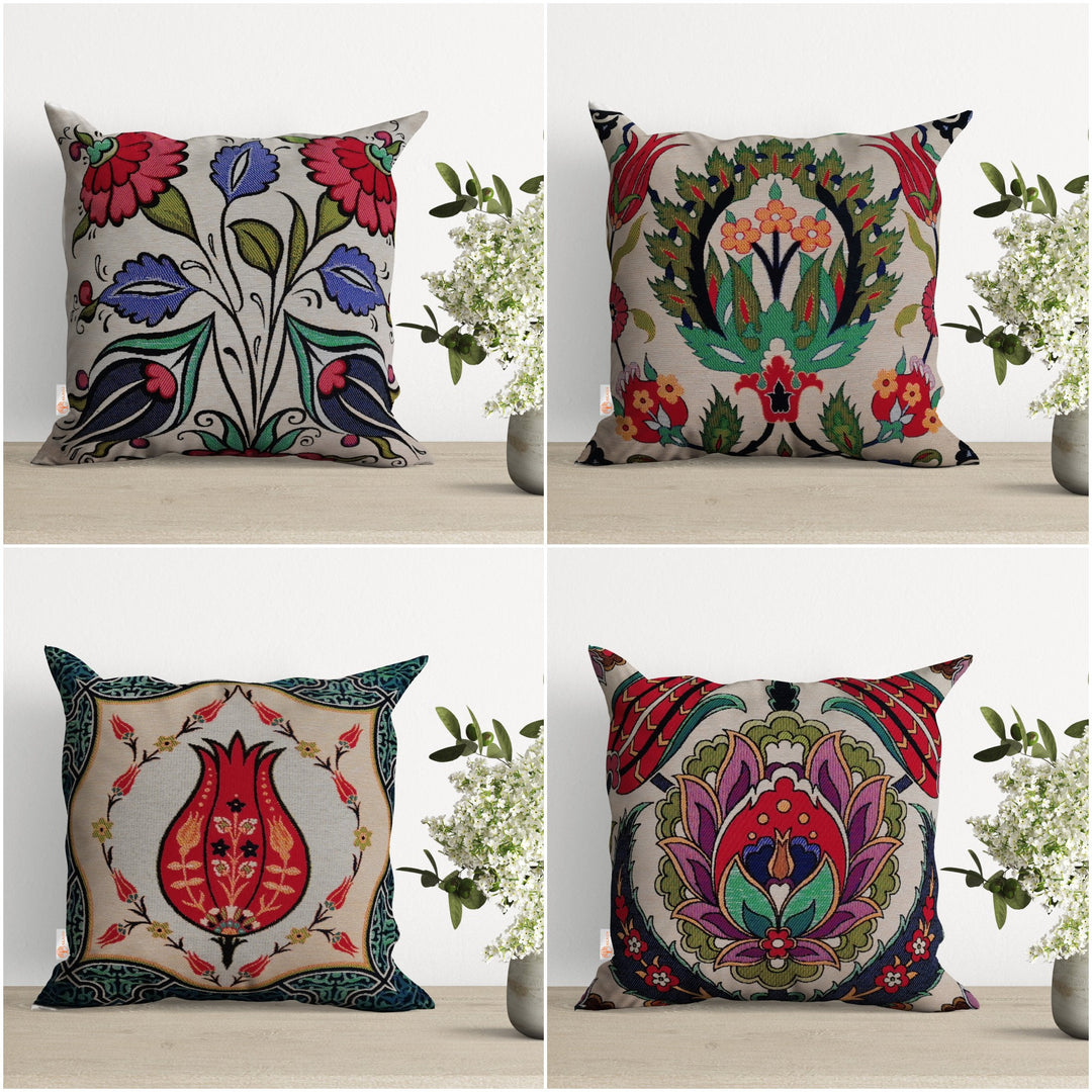 Turkish Tulip Tile Pattern Pillow Cover|Gobelin Tapestry Pillowcase|Woven Ethnic Throw Pillow Top|Handmade Rug Design Porch Cushion Case