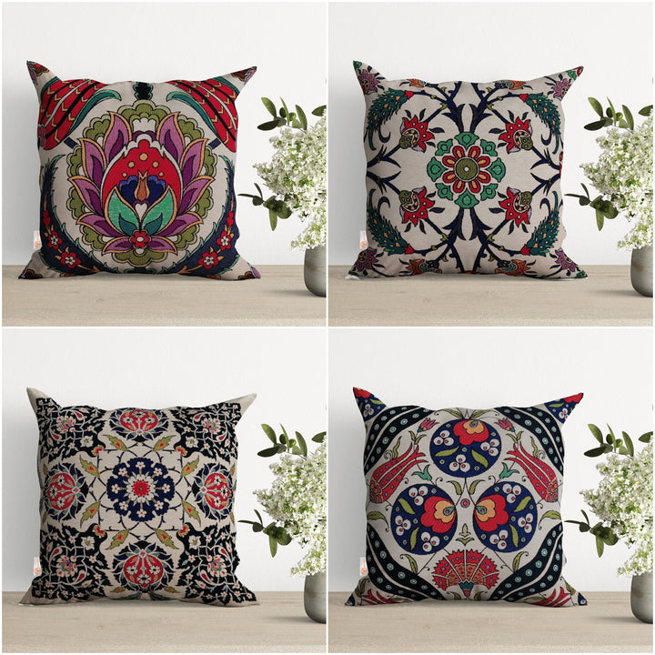 Turkish Tulip Tile Pattern Cushion Cover|Gobelin Tapestry Pillowcase|Woven Ethnic Throw Pillow Top|Rug Design Authentic Outdoor Cushion Case