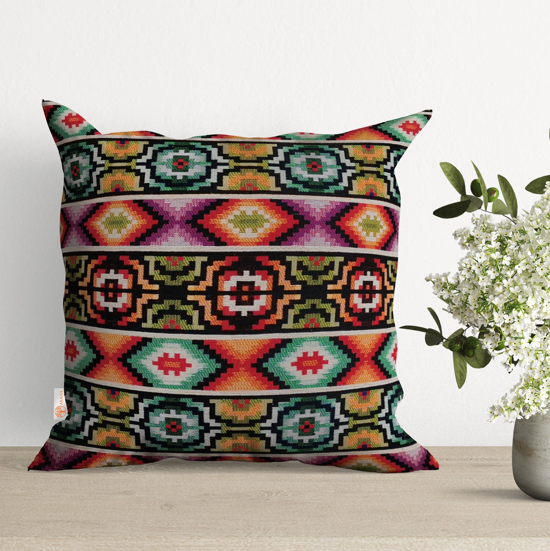 Belgian Tapestry Pillow Cover|Southwestern Cushion Case|Gobelin Kilim Pillow Top|Housewarming Aztec Throw Pillow|Authentic Rug Home Decor