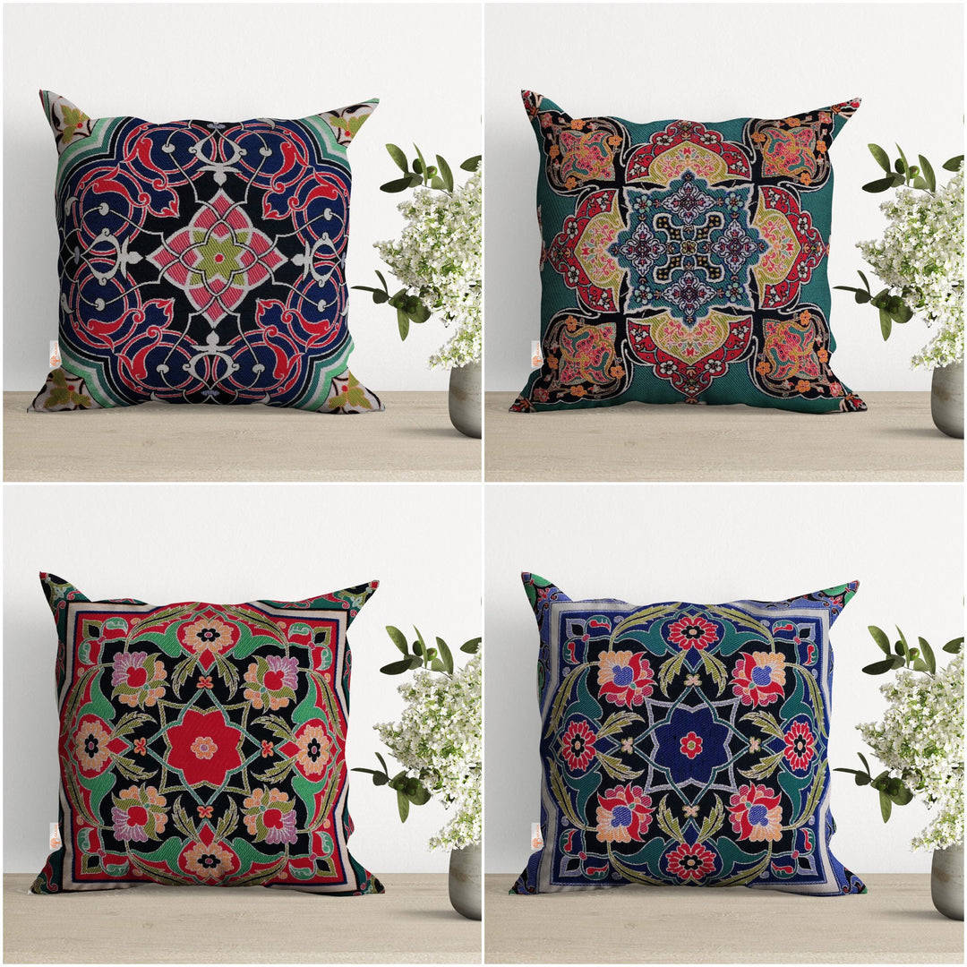 Tile Pattern Pillow Cover|Gobelin Tapestry Rug Design Pillowcase|Housewarming Throw Pillow Top|High Quality Woven Outdoor Indoor Cushion