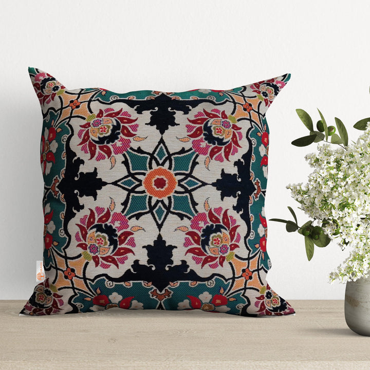 Geometric Pattern Pillow Covers|Decorative Floral Design Gobelin Cushion Case|Farmhouse Style Throw Pillow|Handmade Woven Outdoor Pillowcase