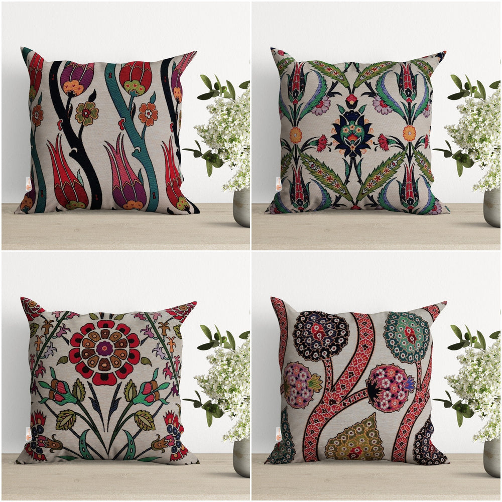 Turkish Tulip Tile Pattern Pillow Cover|Decorative Tapestry Cushion Case|Woven Ethnic Throw Pillow Top|Handmade Gobelin Authentic Home Decor