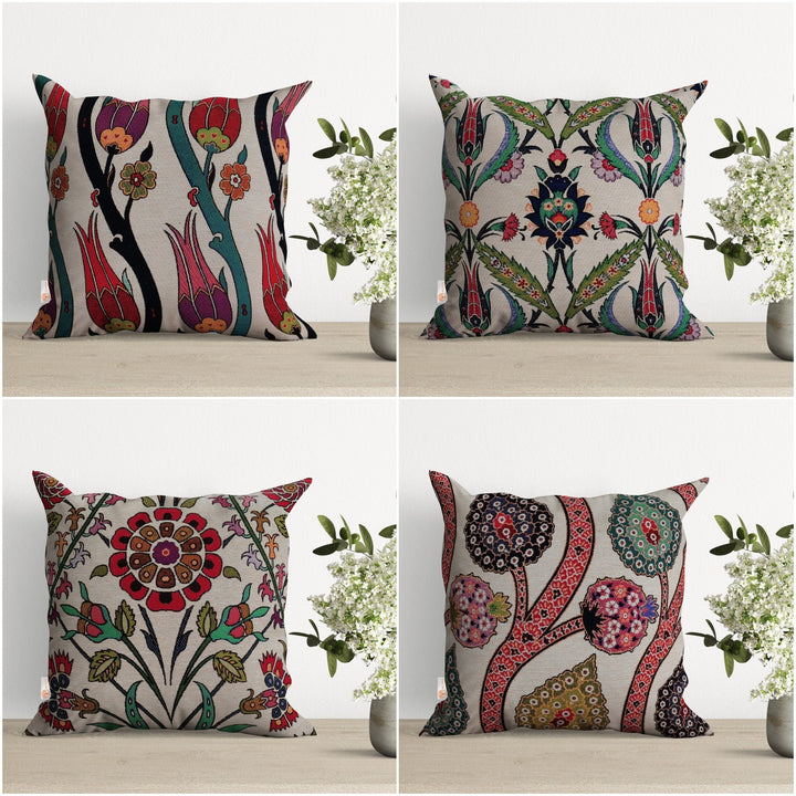 Turkish Tulip Tile Pattern Pillow Cover|Decorative Tapestry Cushion Case|Woven Ethnic Throw Pillow Top|Handmade Gobelin Authentic Home Decor