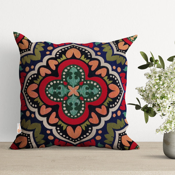 Tapestry Pillow Cover|Geometric Rug Design Pillowcase|Woven Ethnic Throw Pillow Top|Handmade Outdoor Pillow Cover|Colorful Gobelin Cushion