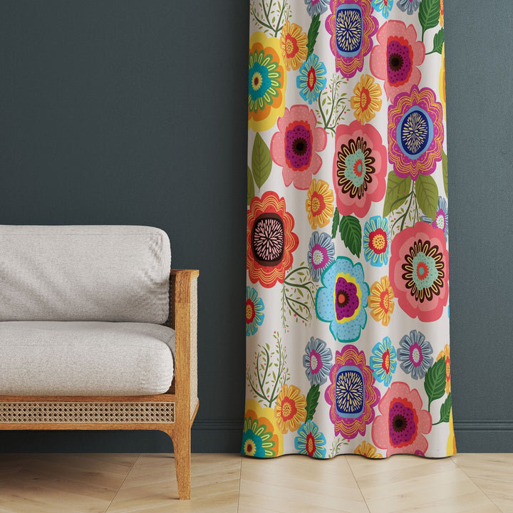 Pinky Floral Curtain|Thermal Insulated Floral Window Treatment|Flower Painting Home Decor|Floral Window Decor|Rustic Living Room Curtain