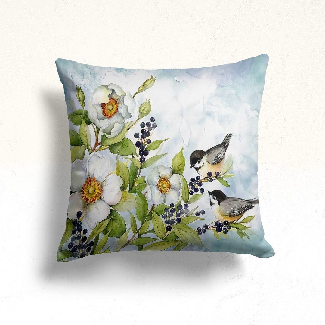 Floral Bird Throw Pillow Case|Parrot Cushion Cover|Decorative Cushion Case|Housewarming Decor|Farmhouse Outdoor Pillow Cover|Porch Cushion