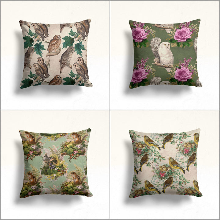 Floral Bird Throw Pillow Case|Owl Cushion Cover|Decorative Cushion Case|Housewarming Decor|Farmhouse Outdoor Pillow Cover|Sofa Cushion Case