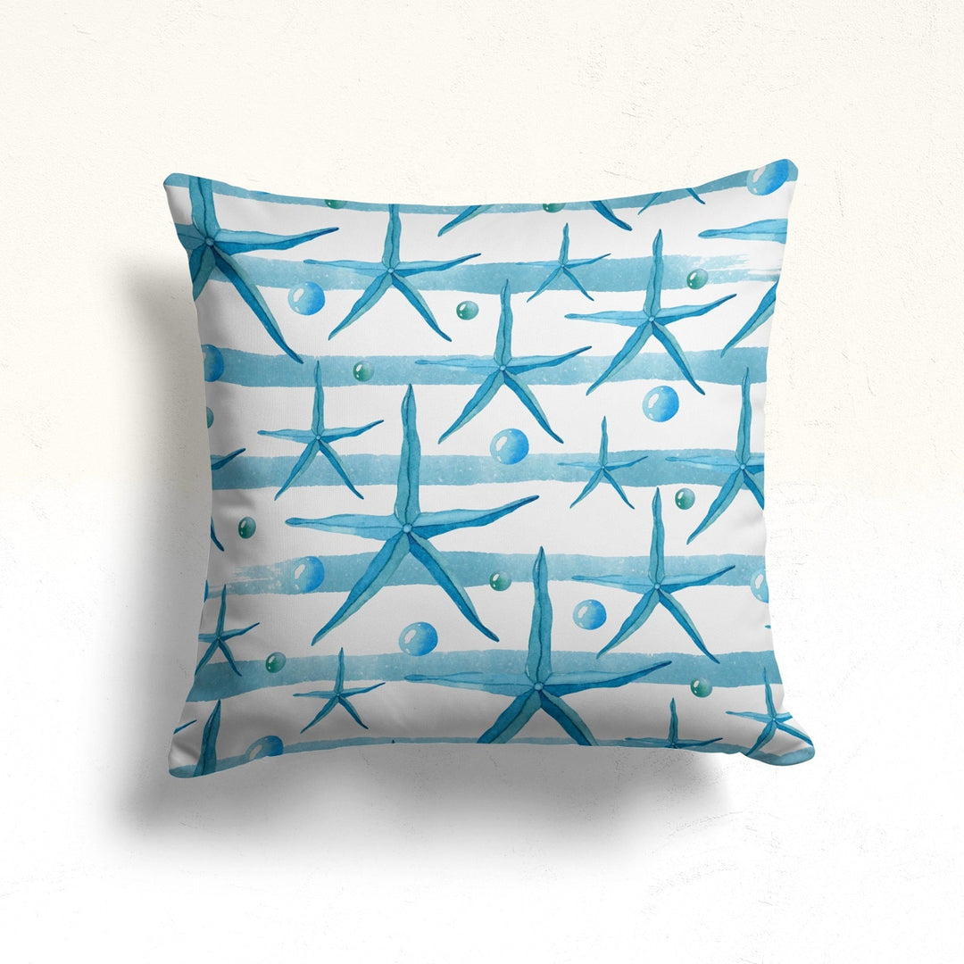 Nautical Throw Pillow Case|Starfish Print Beach House Cushion|Seashell Pillowcase|Fish Pillowtop|Summer Cushion|Coastal Cozy Pillow Cover