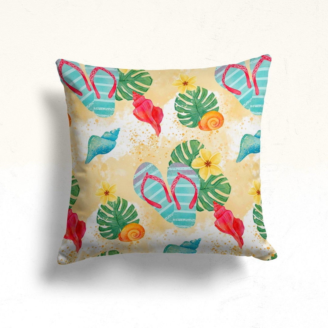 Beach Throw Pillow Case|Floral Coastal Cushion|Seashore Pillowcase|Tropical Pillowtop|Summer Cushion|Seaside Coastal Cozy Pillow Cover