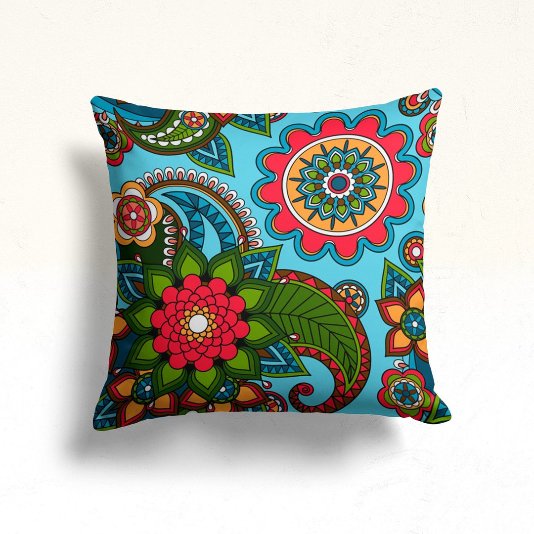 Ethnic Floral Throw Pillow Case|Stylish Cushion Cover|Decorative Cushion Case|Housewarming Decor|Farmhouse Outdoor Pillow|Porch Cushion Case