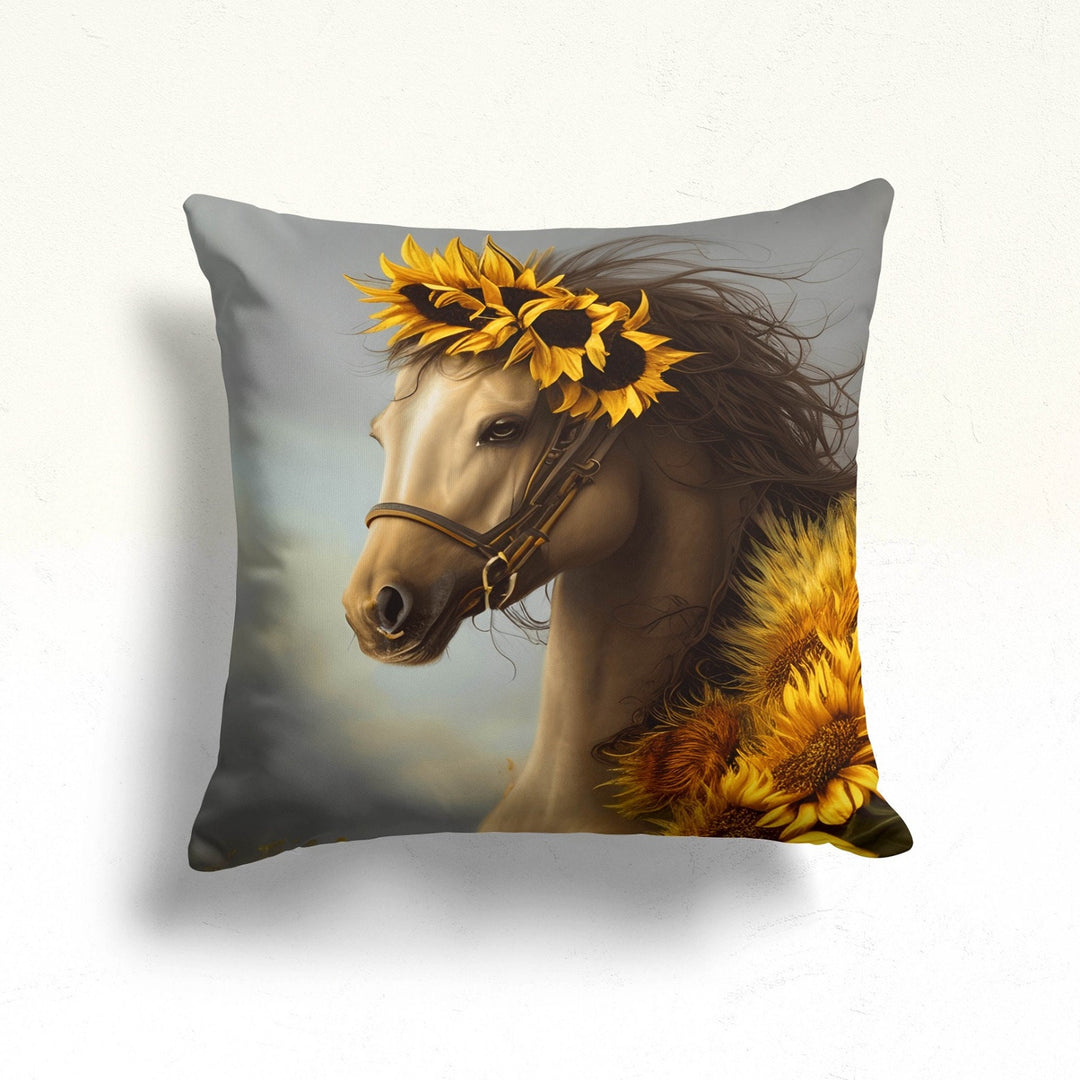 Horse Throw Pillow Case|Sunflower Cushion Cover|Decorative Cushion Case|Housewarming Decor|Farmhouse Outdoor Pillow Cover|Porch Cushion Case