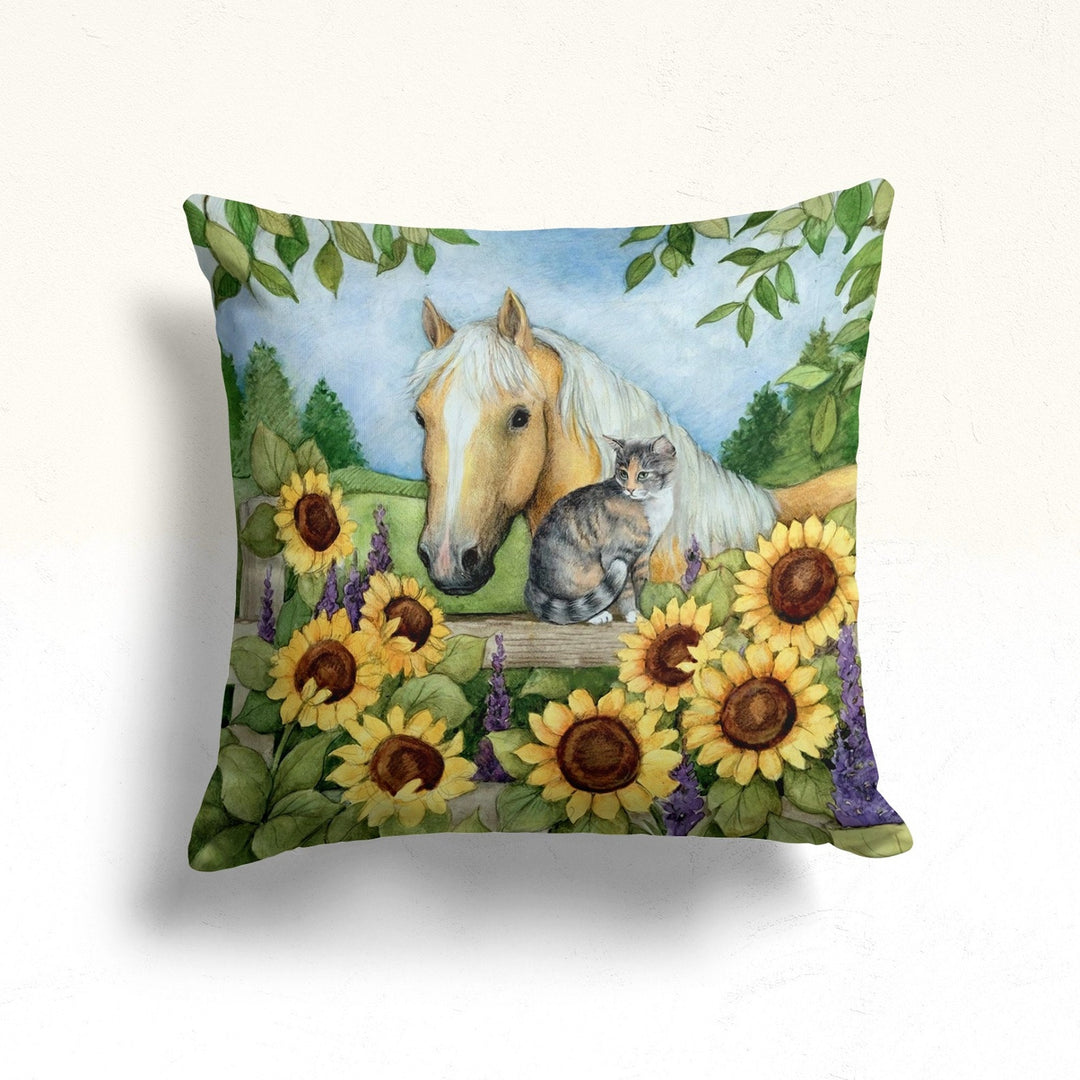 Horse Throw Pillow Case|Sunflower Cushion Cover|Decorative Cushion Case|Housewarming Decor|Farmhouse Outdoor Pillow Cover|Porch Cushion Case