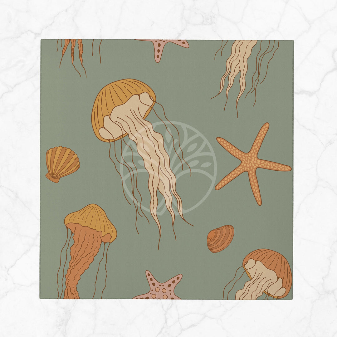 Nautical Fabric Napkin|Dolphin Handkerchief|Seahorse Cloth Serviette|Beach House Table Decor|Reusable Tableware|Jellyfish Coastal Napkin