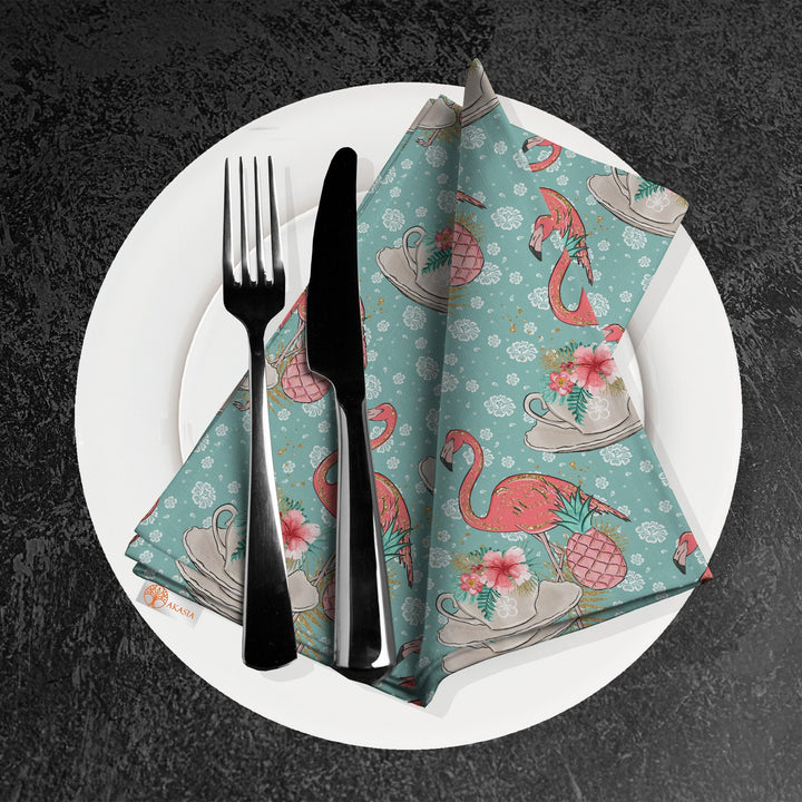 Floral Flamingo Fabric Napkin|Summer Handkerchief|Flamingo Cloth Serviette|Tropical Reusable Tableware|Housewarming Napkin|Floral Serviette