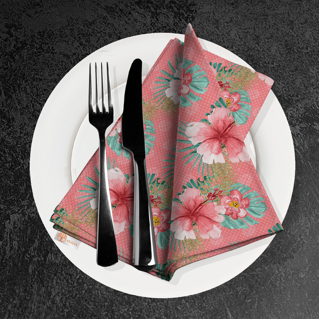 Floral Flamingo Fabric Napkin|Summer Handkerchief|Flamingo Cloth Serviette|Tropical Reusable Tableware|Housewarming Napkin|Floral Serviette