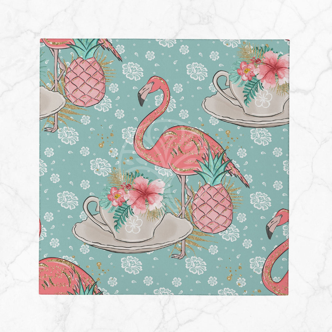 Floral Flamingo Fabric Napkin|Summer Handkerchief|Flamingo Cloth Serviette|Tropical Reusable Tableware|Housewarming Napkin|Floral Serviette