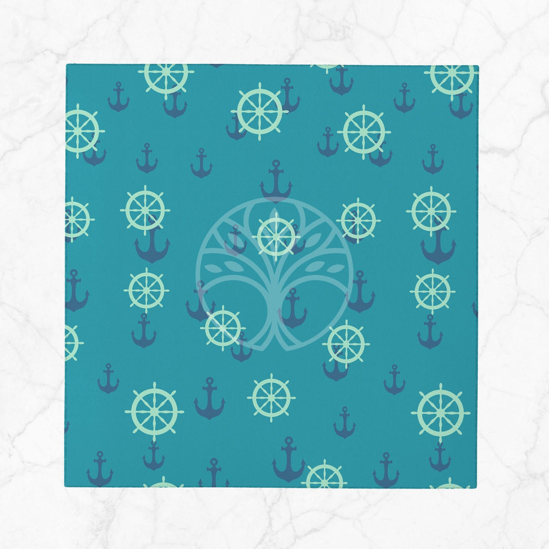 Nautical Fabric Napkin|Wheel, Anchor and Compass Print Napkin|Sailor Rope Print Cloth Serviette|Beach House Table Decor|Coastal Tableware