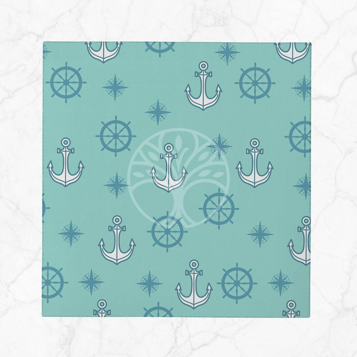 Nautical Fabric Napkin|Wheel, Anchor and Compass Print Napkin|Sailor Rope Print Cloth Serviette|Beach House Table Decor|Coastal Tableware