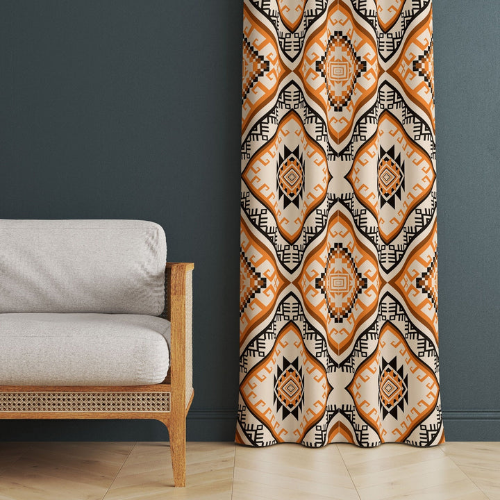 Ethnic Style Curtain|Thermal Insulated Terracotta Panel Window Curtain|Rug Design Living Room Curtain|Geometric Authentic Window Decor