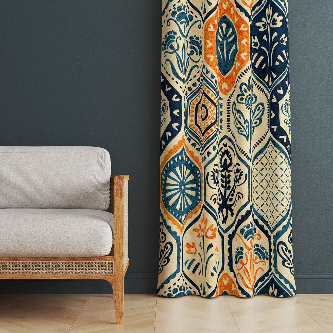 Ethnic Style Curtain|Thermal Insulated Terracotta Panel Window Curtain|Rug Design Living Room Curtain|Geometric Authentic Window Decor