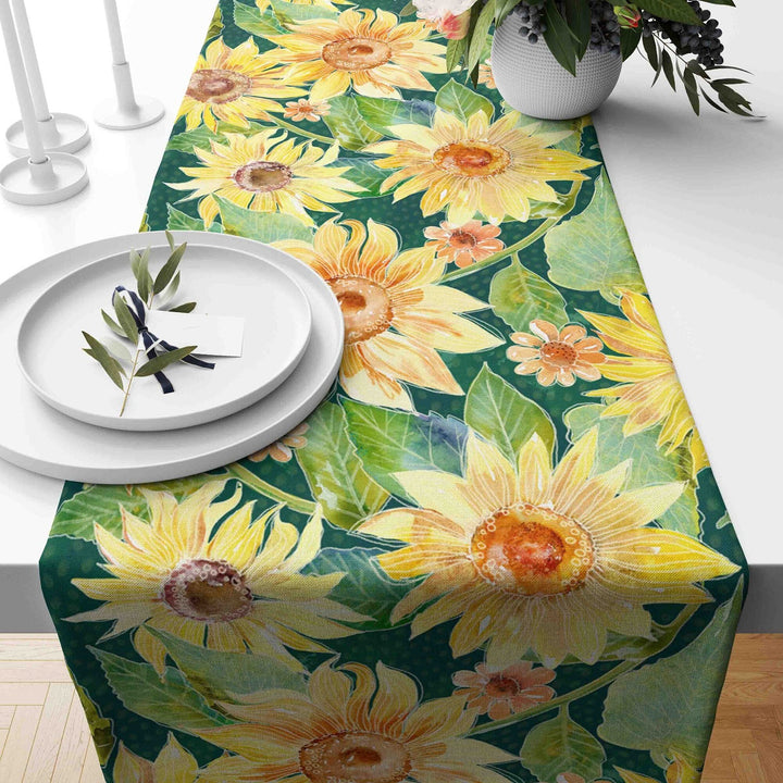 Sunflower Runner|Sunflower Tabletop|Floral Tablecloth|Housewarming Runner|Sunflower Print Home Decor|Farmhouse Style Summer Trend Tabletop