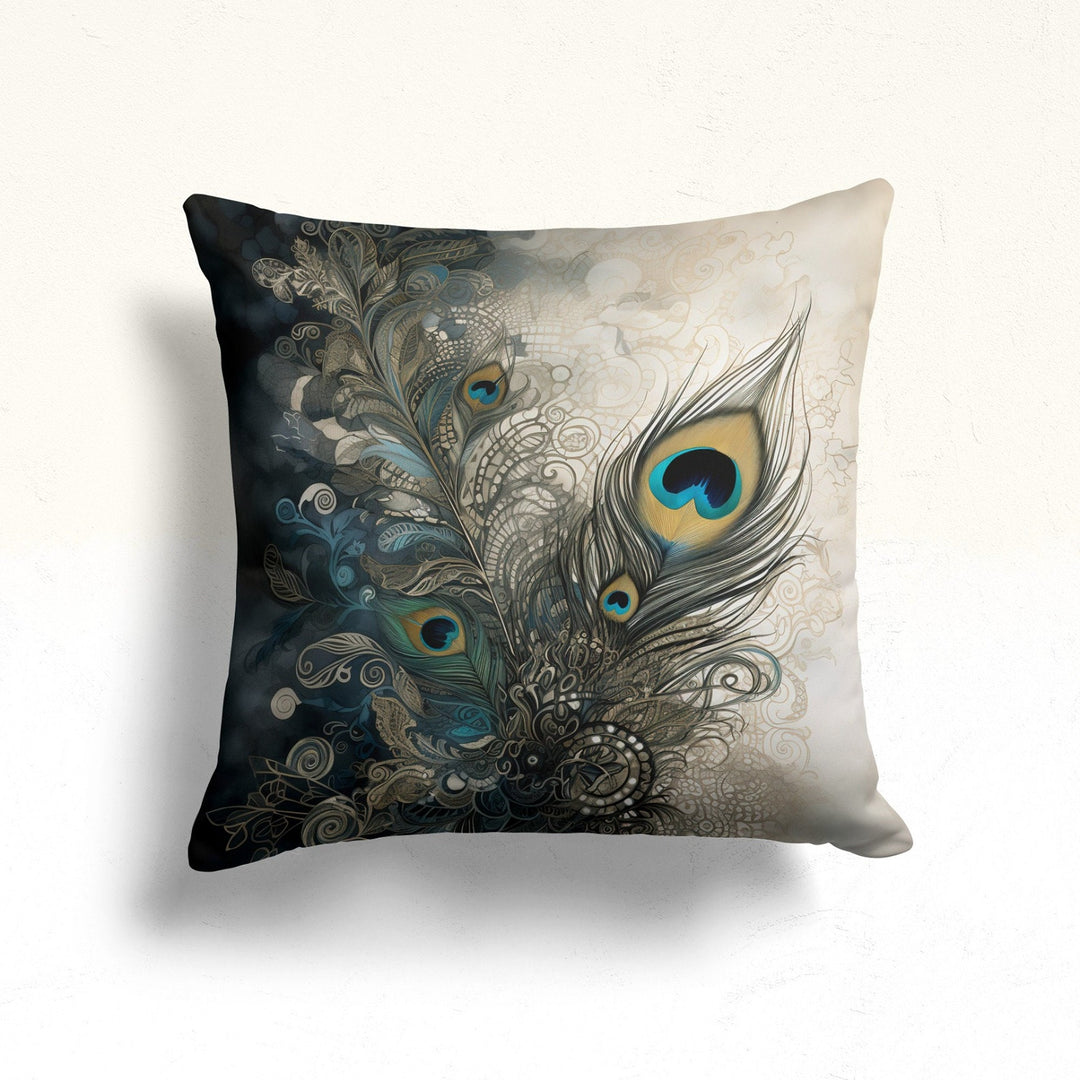 Peacock Throw Pillow Case|Peacock Feather Cushion Cover|Boho Bedding Decor|Farmhouse Cushion Case|Peacock Pillowtop|Animal Home Decor