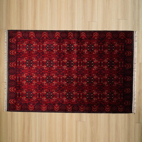 Red Afghan Carpet|Ethnic Authentic Farmhouse Multi-Purpose Carpet|Machine-Washable Area Rug|Oriental Style Carpet|Red Color Rustic Carpet