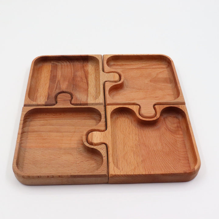 Wooden Puzzle Snack and Breakfast Plate|Divided Puzzle Serve Tray|Kitchen Table Decor|Custom Beech Plate with Section|Housewarming Gift Tray