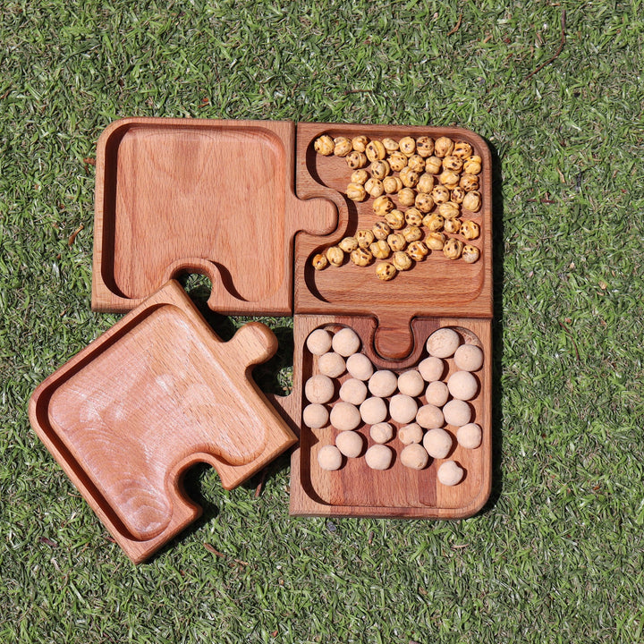 Wooden Puzzle Snack and Breakfast Plate|Divided Puzzle Serve Tray|Kitchen Table Decor|Custom Beech Plate with Section|Housewarming Gift Tray