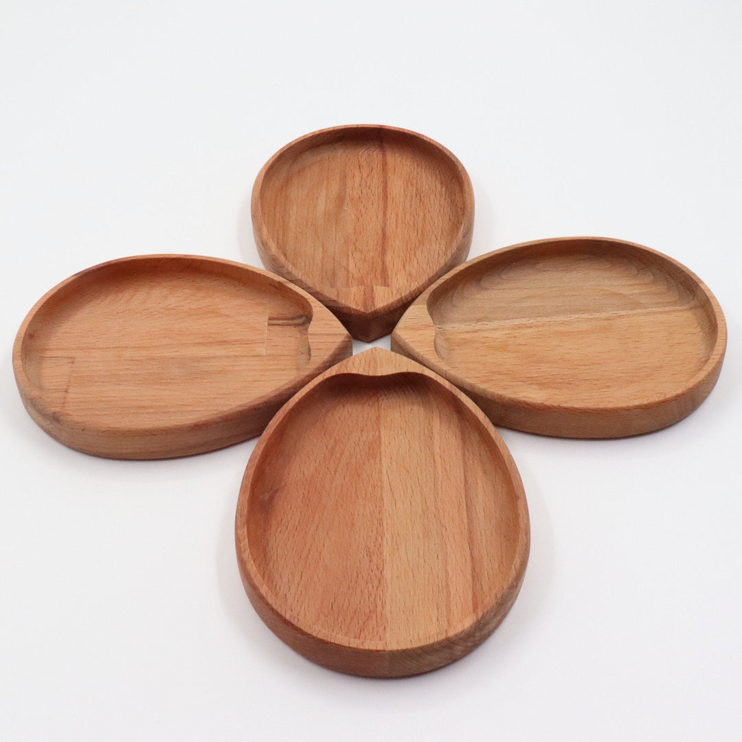 Set of 4 Oval Shaped Beech Wood Snack Plate|Decorative Serving Tray|Nut Platter|Custom Table Top|Plate for Service|Thanksgiving Gift for Her