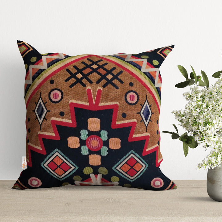 Rug Design Pillow Cover|Southwestern Cushion Case|Decorative Gobelin Tapestry Pillow|Housewarming Throw Pillowcase|Aztec Ethnic Home Decor