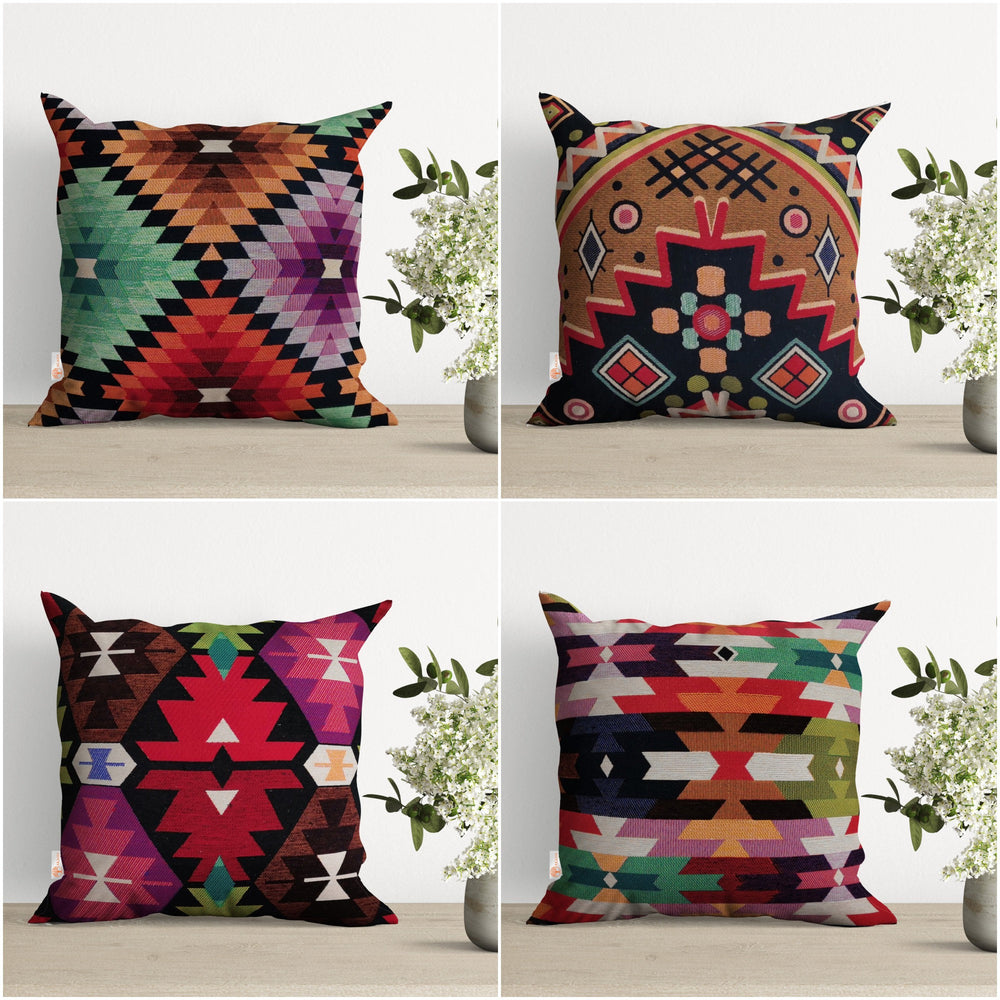 Rug Design Pillow Cover|Southwestern Cushion Case|Decorative Gobelin Tapestry Pillow|Housewarming Throw Pillowcase|Aztec Ethnic Home Decor