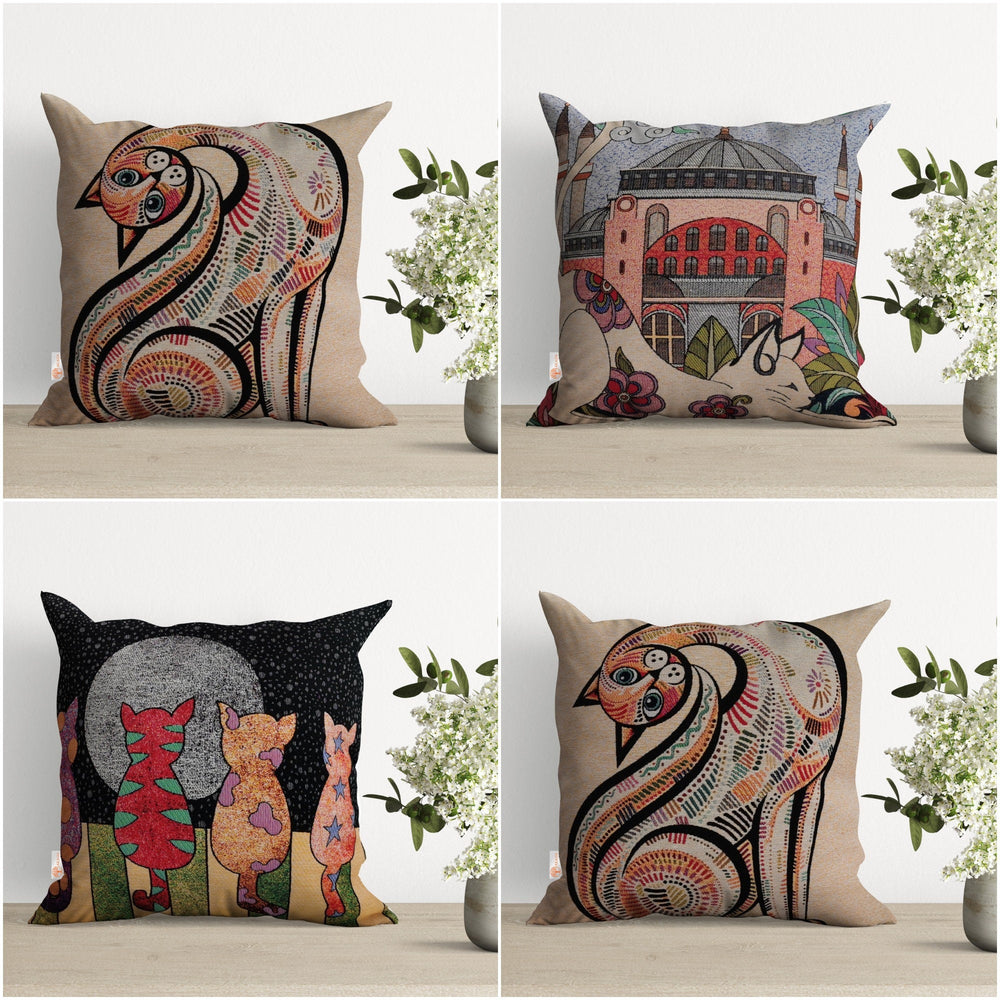 Cute Cats Pillow Covers|Decorative Tapestry Cushion Cover|Handmade Gobelin Pillowcase|Outdoor Pillow Top|Saint Sophia Pattern Cushion Case