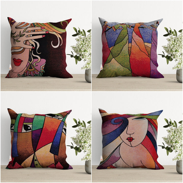 Girls Tapestry Pillow Cover|Decorative Pillowcase|Abstract Woman Gobelin Cushion|Housewarming Throw Pillowtop|Handmade Outdoor Pillow Case